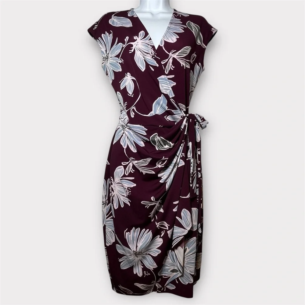 Purple and Blue Floral Wrap Dress - Picture 4 of 10